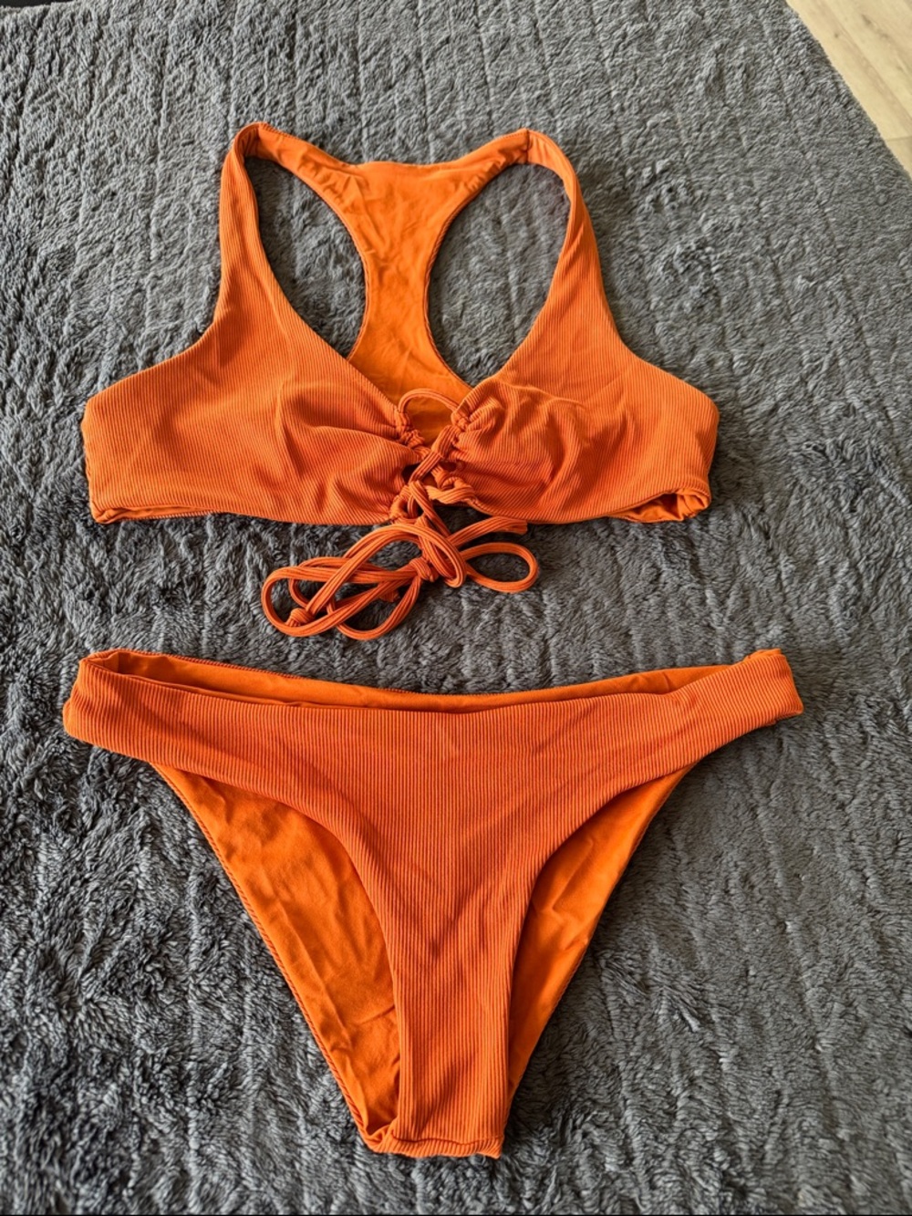 L space Clay brown Lace-Up Ribbed Bikini Set - Women Swim